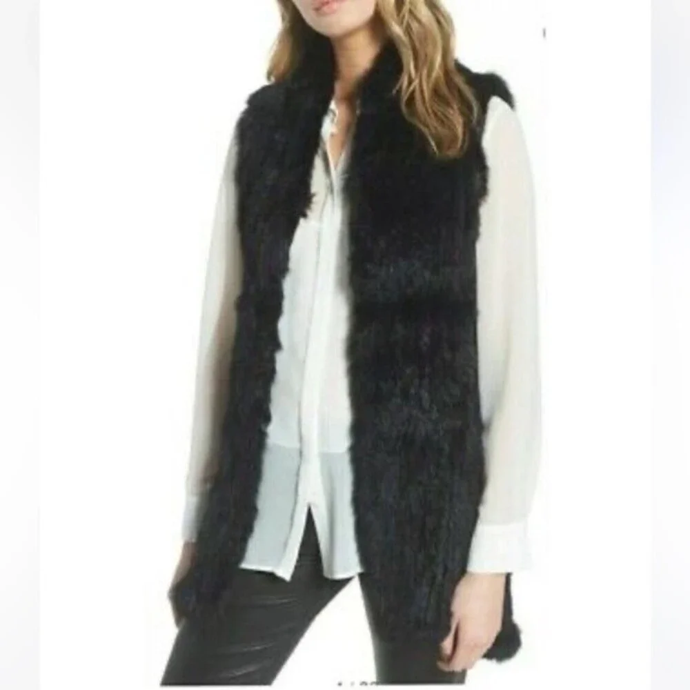 Love Token Genuine Dyed Rabbit Fur Vest In Black - Size S NWOT